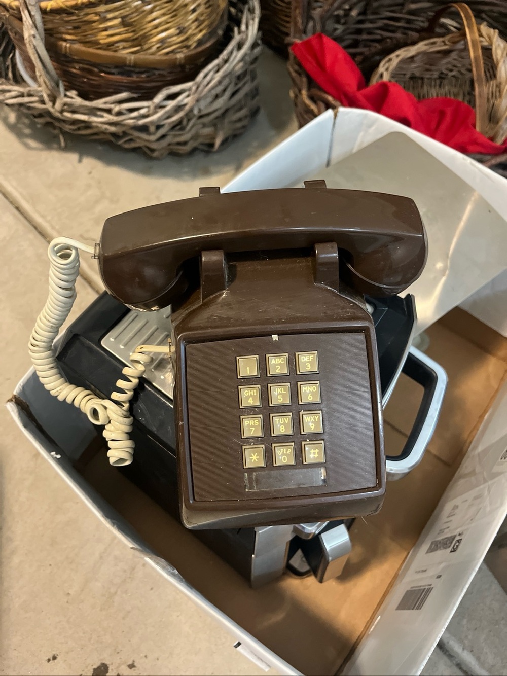 Vintage Brown Rotary-Style Pushbutton Telephone - Brown